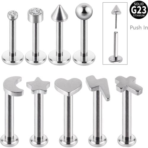 16G Implant Grade Titanium Push InEar Helix Tongue Tragus Piercing Moon Lightning Star Moon Labret Lip Nose Stud Body Jewelry