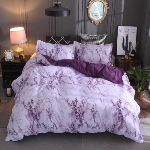 Bedding Set Printed Marble White Purple Duvet Cover King Queen Size Quilt Cover Brief Bedclothes Comforter Cover 3Pcs