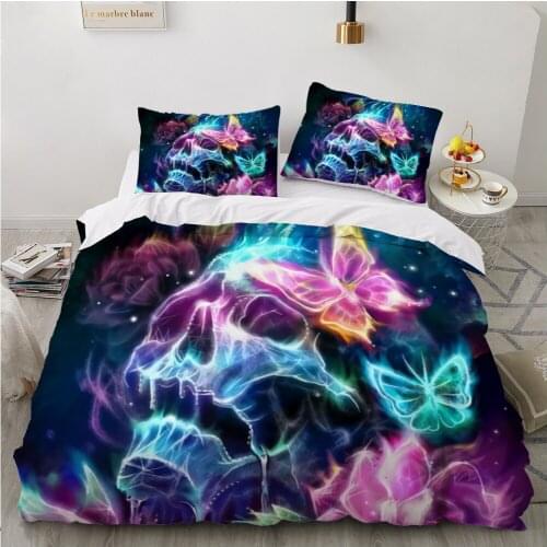 Bed Linen Bedding Sets euro/Double/family sets/2.0/Queen/King Bedspread For Home 2 Bedrooms Beds And Houses Skull butterfly