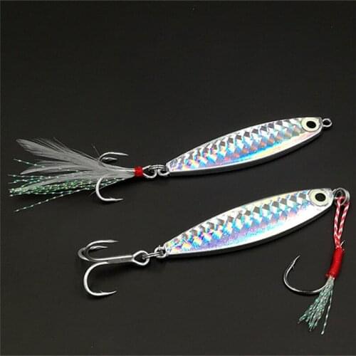 Hooks Fish Tackle 15g & 20g Fishing Spoon Lure 7 colors Metal Jig Lure Slice Treble Hook jigging lure