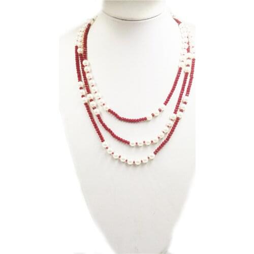 Summer Beach Long Necklaces Beads Chain Long Statement Beaded Pearl and crystal custom Necklace Women Sweater Chain Jewelry