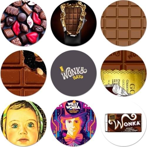 58mm chocolate Willy Wonka Bar With Golden Luxury Icons Pins Badge Decoration Brooches Metal Badges For Backpack Decoration