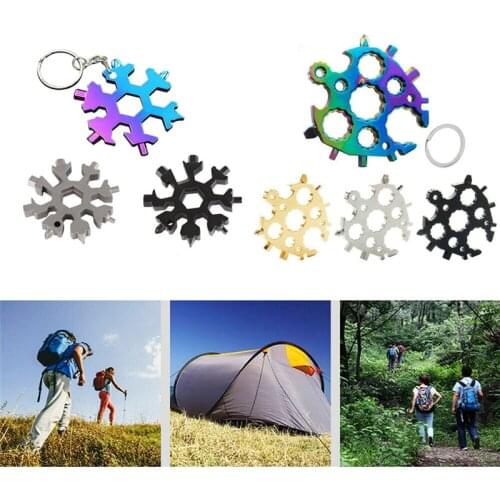 18 in 1 Multi Tool Snowflake Shape Keychain Portable Screwdriver Wrench Stainless Steel Bottle Opener Pocket Gadget