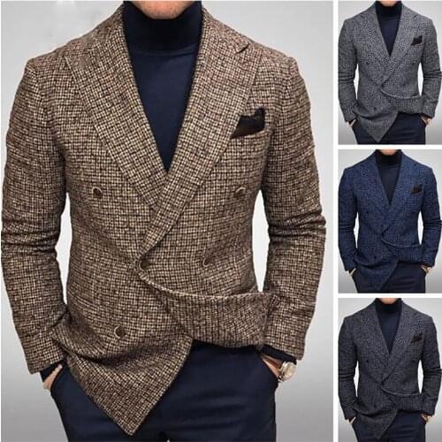 2021 European and American hot style mens clothing new button plaid business casual shopping long-sleeved suit jacket for men