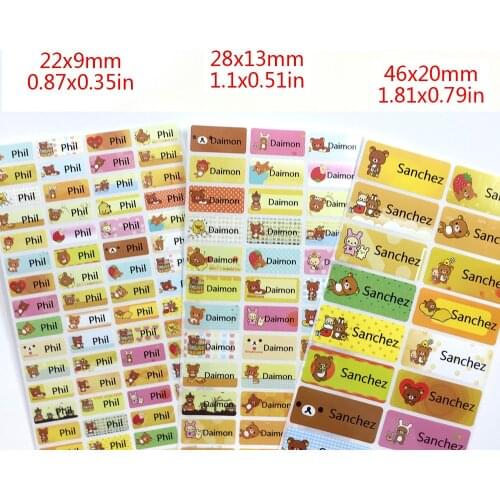 Girls Custom Name Stickers Cute Cartoon Bear Boy Waterproof Personal Tag Labels Children Scrapbook School Stationery Sticker Set