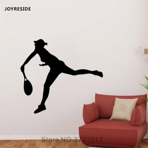 JOYRESIDE Tennis Racquet Wall Workout Decals Vinyl Sticker Gym Girl Teenager Room Bedroom Living Room Decoration Art Mural A1569