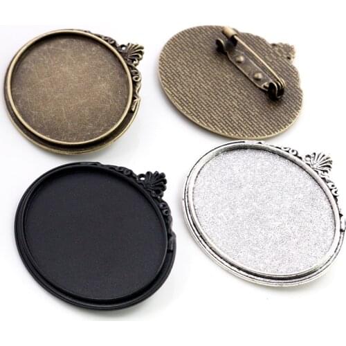 New Fashion 5pcs 30x40mm Inner Size Antique Silver Plated Black Bronze Pin Brooch Flowers Style Base Setting Pendant