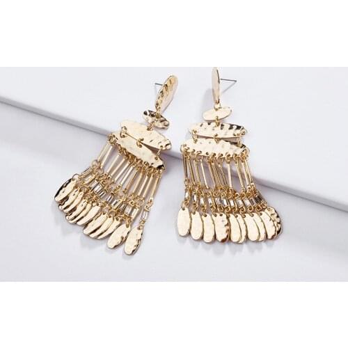 Brand New Fashion Row Harmmed Alloy Geometric Oval Big Statement Drop Earrings for Women