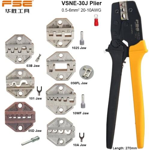 0.5-6mm2 20-10AWG Crimping Pliers Insulated Terminals Wire Connector Ratchet Crimp Plier Replaceable Jaws Dies Multi Tools