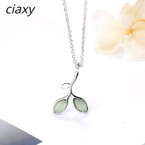 CIAXY 925 Sterling Silver Opal Leaf Green Leaf Necklace Clavicle Chain Women Pendant Necklace Korea Simple Jewelry Choker Collar