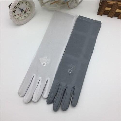 Summer Women Sunscreen Embroidered Gloves Lady medium-long Thin Elastic Etiquette Gloves Driving Car Accessories
