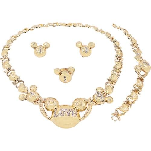 Adult Gilded Cute Mickey Jewelry Set Xoxo Jewelry Set CZ Zircon Copper Alloy Kiss and Hug I Love You