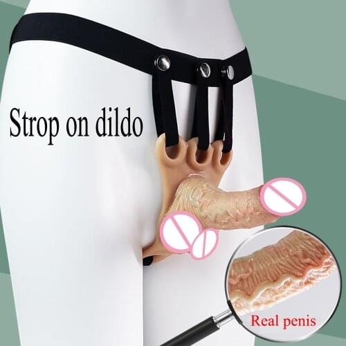 Strap on Real Dildo Silicone Solid Penis Sex Toys for Lesbian,Hollow Dildo Pants Penis Sleeve Strapon Harness Realistic Belt