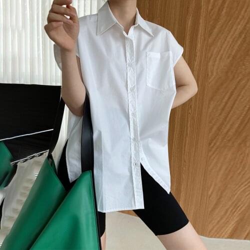 Shirt Women Simple Solid Oversize 92% Cotton Laides Shirts Right Shoulder Design Single-breasted Fashion Summer Loose Casual New