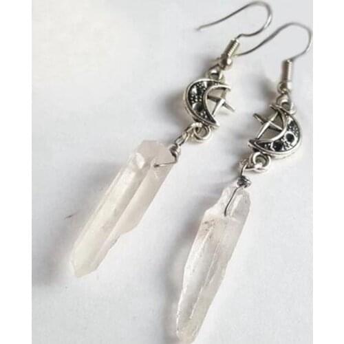 Quartz Moon Earrings - Boho, Witchy, Natural Stones, Esoteric, Celestial, Alternative, Nugoth, Gothic, Romantic.star Gift