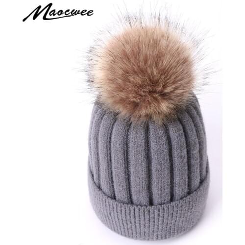 Girls Womens Beanie Hats Fake ball Pom Pom Hat Winter Cap For Women Pompom Caps Female Solid Unisex Color Use Knitting Skullies