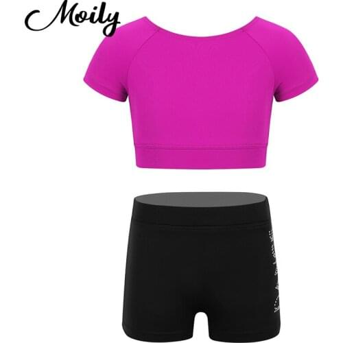 Kids Girls Ballet Dance Stage Performance Short Sleeves Tank Top with Letters Printed Bottoms Set for Gym Workout Tankini Outfit