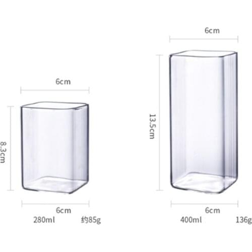 Heat Resistant Square Glass Household High Borosilicate Water Cup Large Breakfast Juice Milk Cup Coffee Cup 400ml