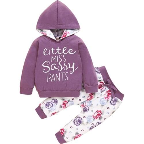 Newborn Baby Girls Autumn Winter Clothes Long Sleeve Letter Print Hoodie Tops+Floral Print Pants Outfits 6 9 12 18 Months