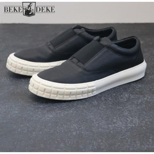 Solid Color Comfortable Genuine Leather Loafers Men Round Toe Platform Casual Active Shoes Slip-On Mens Sneakers Summer Footwear