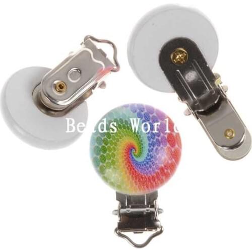 5 Pcs White Round Wood Baby Pacifier Clip Holders Swirl Pattern Cute Infant Soother Clasps Funny Accessories 45x29mm