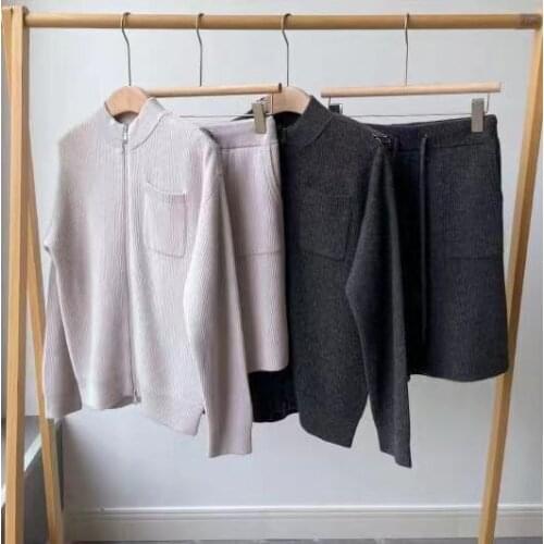 HIGH Fashion New Stylish 2021 Winter Runway Cashmere Suit Women Cardigan Sweater Waist Elastic Knit Shorts Solid Hot Sale Set