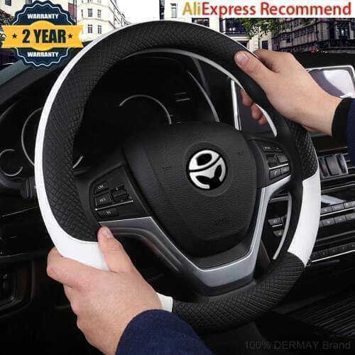 100% DERMAY Brand Leather Sport Car Steering Wheel Cover Anti-Slip for Audi A4 b8 b7 b6 b5 b9 avant Auto Accessories