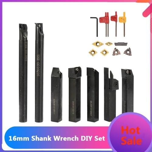 16mm Shank 7PCS With Carbide Insert Wrench DIY Set Metal Steel Lathe Boring Bar Holder Turning Tool 21 Pcs Power Tool Set