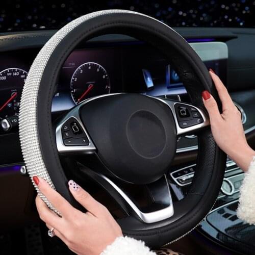 38cm Steering Wheel Cover For Women Ice Silk Rhinestone Car Interior Decoration Supplies Car Steering Wheel Cover