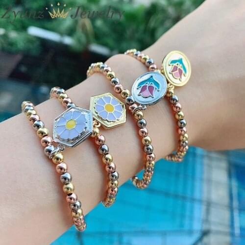 5PCS, Korean Round Multi-color Beaded Daisy Bracelet Flower Charms Bracelet for Women Party Accessories