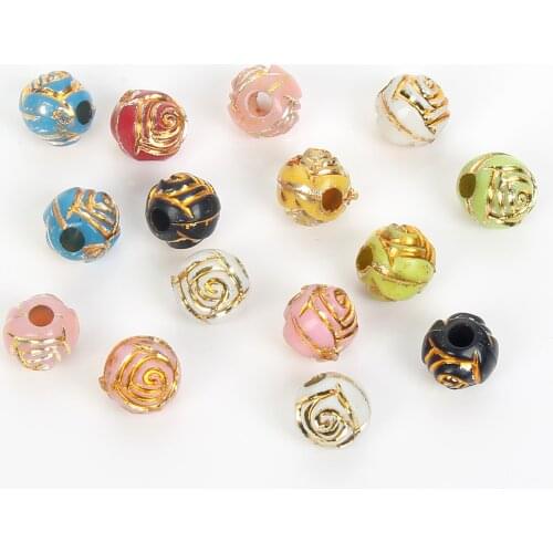 50Pcs Mixed Round Colorful Rose round beads Acrylic Bead For Jewellery Marking Loose Spacer Bead Bracelet Necklace Charm Jewelry