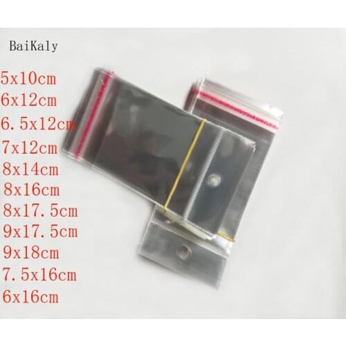500pcs/lot Clear Self Adhesive Seal Plastic Bags Transparent Resealable Cellophane Poly Packing Bags OPP Bag With Hanging Hole