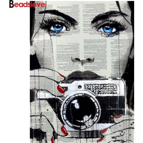 5D diamond paiting Abstract newspaper camera woman Diamond Rhinestone diamond Embroidery Mosaic cross stitch kit decoration 2020