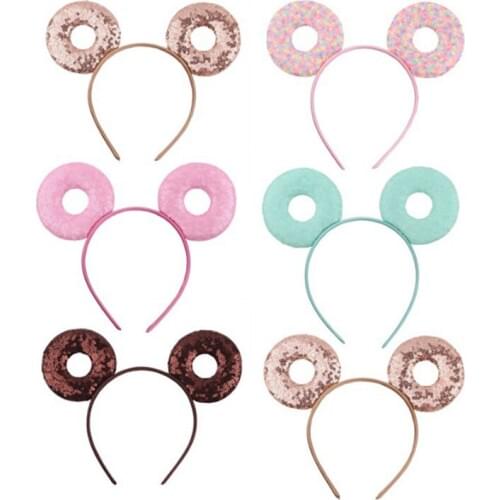 6pcs/lot Cartoon Sequin Mouse Ear Hairband Princess Girls Sequin Donut Ears Headband Kids Birthday Party Hair Accessories