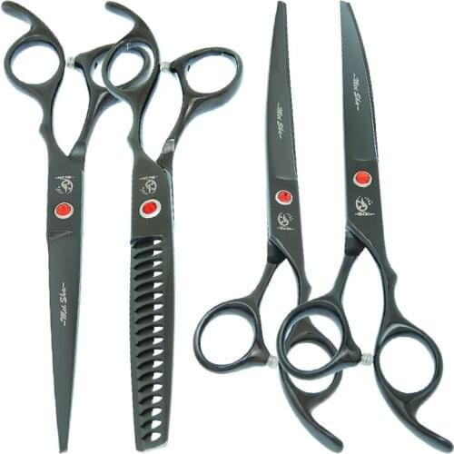 7.0 Inch Japan 440C Dog Grooming Scissors Professional Cutting&Curved Shears 18 Teeth Thinning Tesouras Pet Hair Trimmer B0027A