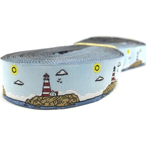 7/8'' 22mm Beach Lighthouse Woven Jacquard Ribbon For Dog Collar