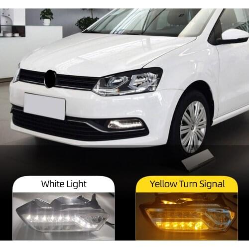 2PCS Car LED Daytime Running Light For VW Volkswagen Polo 2014 2015 2016 2017 Yellow Turn signal DRL Fog lamp Foglight