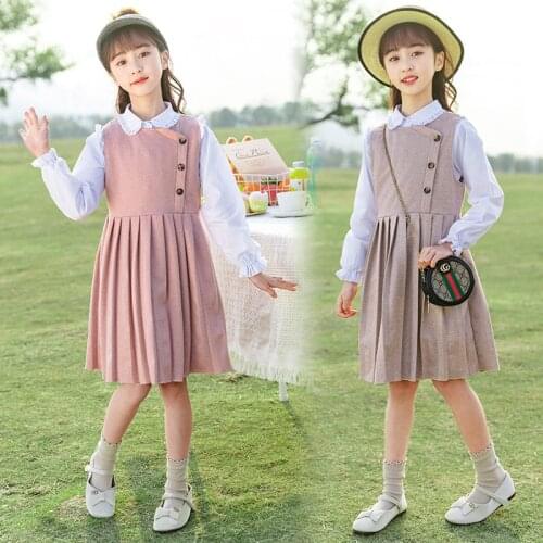 Children Spring Clothing 2021 New Children Korean Version Small Fragrance Pleated Dress Two Pieces Set Blouse + Dresses