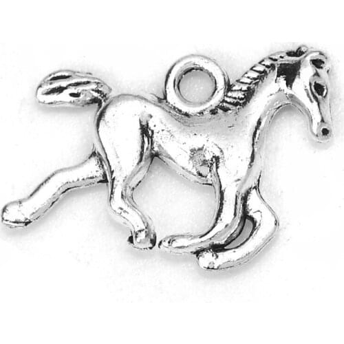 DoreenBeads Zinc Based Alloy 3D Charms Pendant Horse Animal Silver Color 18mm( 6/8") x 15mm( 5/8"), 50 PCs