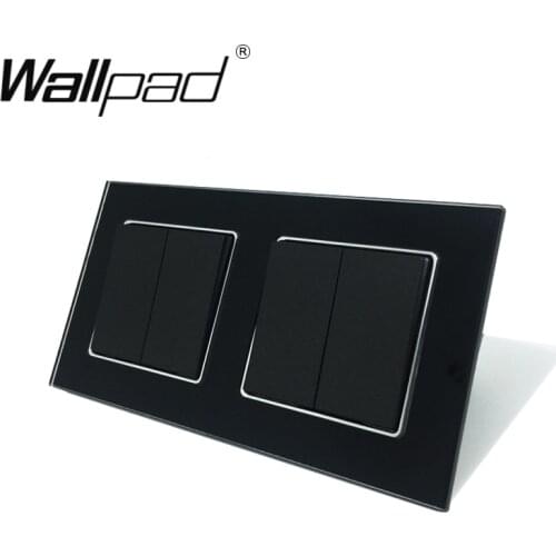 EU Double Control 4 Gang 2 Way Push Button Switch with Claws Wallpad Luxury Black Glass Panel