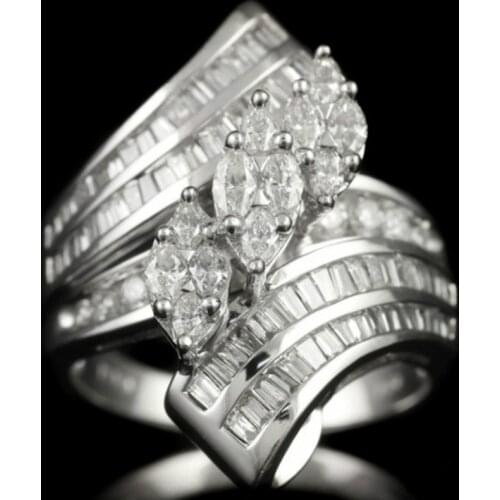 FDLK Womens Fashion Natural White Rhinestone Irregular Wedding Engagement Band Ring Jewelry