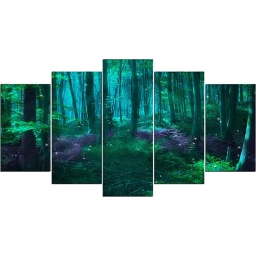 Diamond Paintings Wall Art No Frame 5Pieces Green Tree full square round diamond Abstract Fairy Tale Forest Embroidery ZP-993