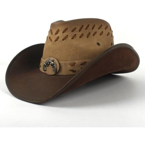 Western Cowboy Hat For Women Men 100% Leather Sombrero Cowgirl Hombre Jazz Caps Size 58CM DropShipping