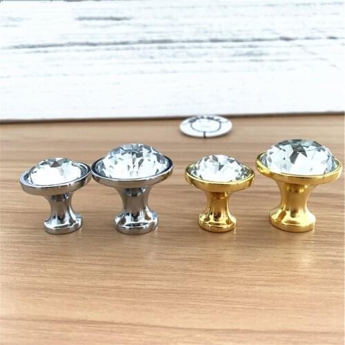 LCH 30mm 35mm Top Quailty Crystal Cut Diamond Shaped Cabinet Knob Gold Silver Modern Style Knob Clear Crystal Handles