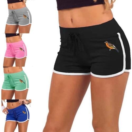 Summer Shorts Women High Waist Elasticated Leggings Push Up Gym Training Gym Tights Pocket Bird Printing Short