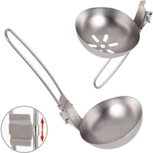Foldable 304 Stainless Steel Soup Ladle Slotted Spoon With Creative Long Handle Folding Handle For Camping Hiking Home Kitchen