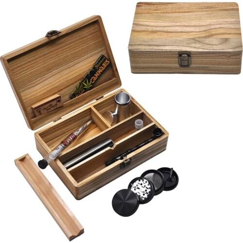 Tobacco herb smoking wood kit sets grinder pipe paper roll machine box jar container muti-function Accessories