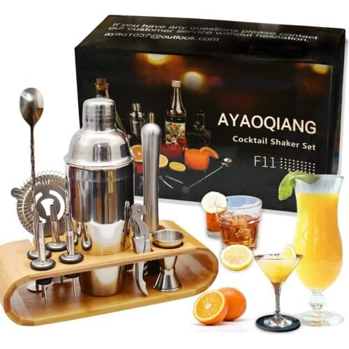 Cocktail Making Set, Cocktail Shaker Set 750ml Stainless Steel Bar Tool Set Bartender Kit with Wooden Display Stand