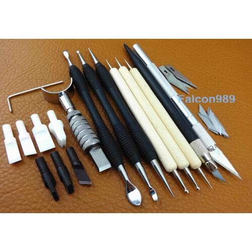 Leather Craft Nano Ceramic + Metal Blade Adjustable Swivel Carving Knife Cutter Modelling Tool Set Stamping Punch Chisel Edger