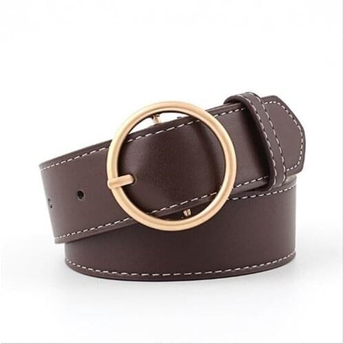 2018 New Ladies Wide Black Brown Leather Waist Belt Female Gold Silver Roud Pin Buckle Belts for Women Jeans Waistbands Girdles